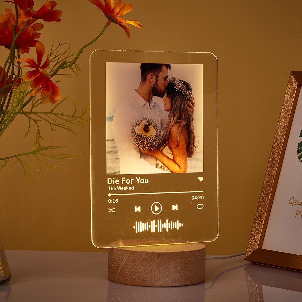 Music Code Night Light Wood Base