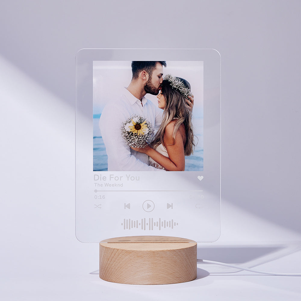 Music Code Night Light Wood Base