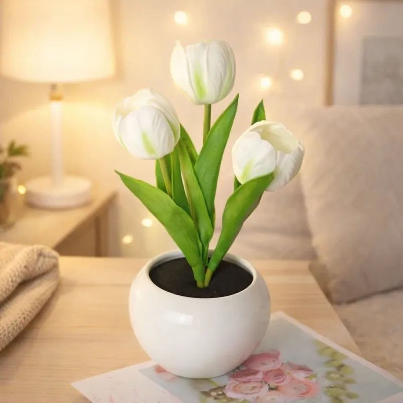 LED Tulip Night Light Dimmable Plug-in Romantic Flower Lamp Artificial Bloom Mother’s Day Gift