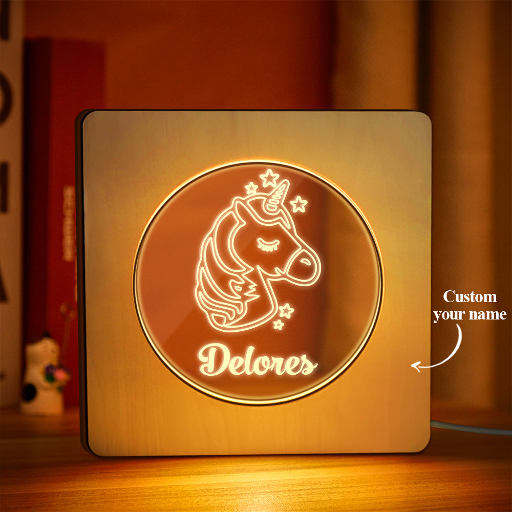 Unicorn Wood Frame Night Light