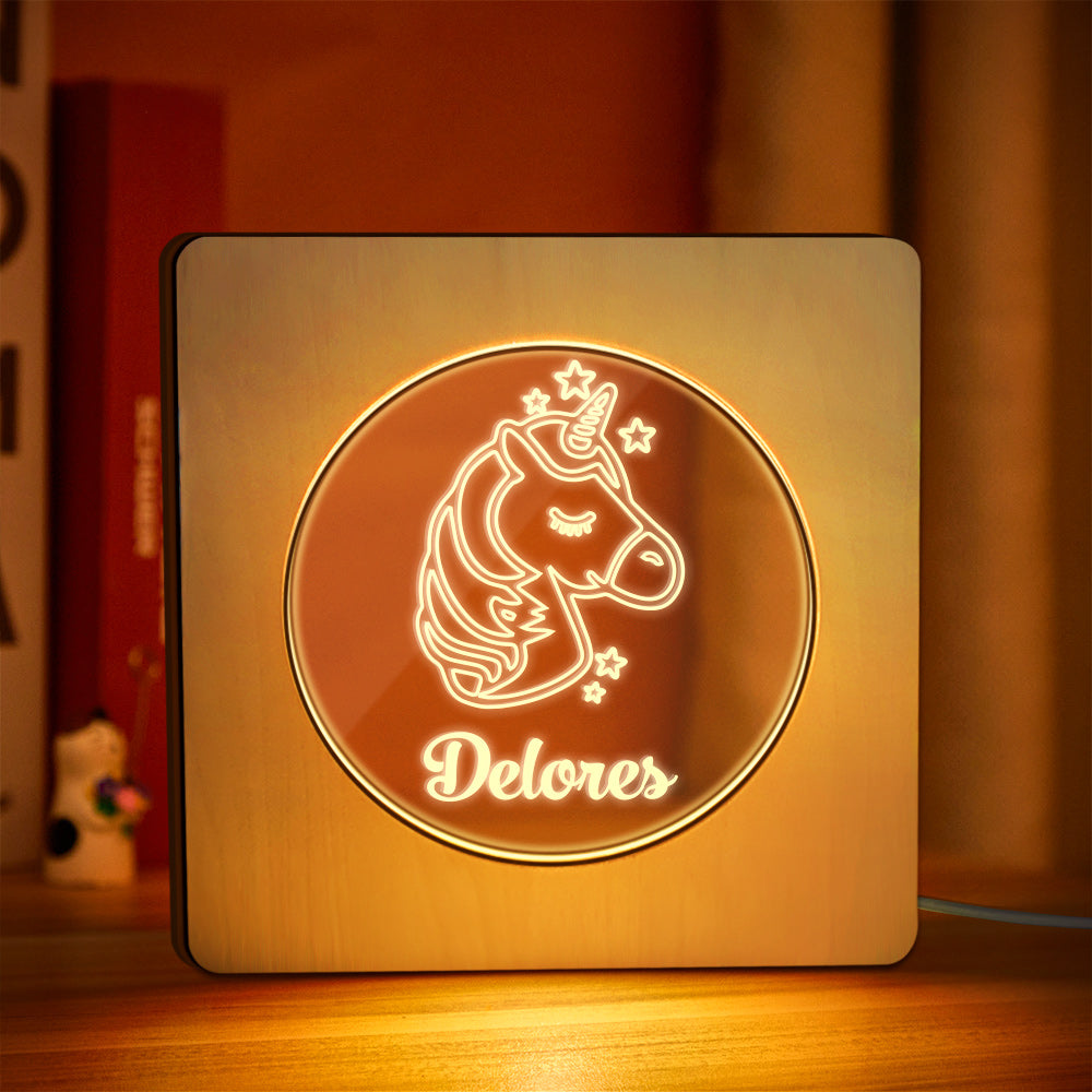 Unicorn Wood Frame Night Light