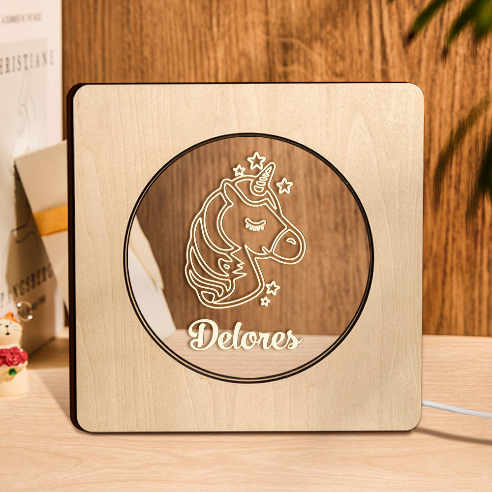 Unicorn Wood Frame Night Light