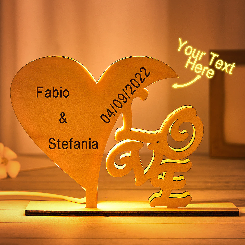 Heart Engraved Wood Night Light