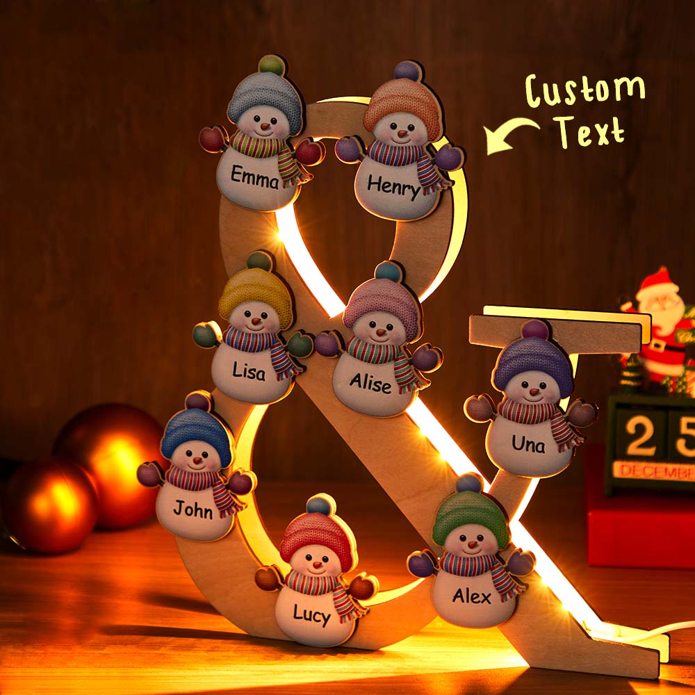 Snowman Family Wooden Night Light