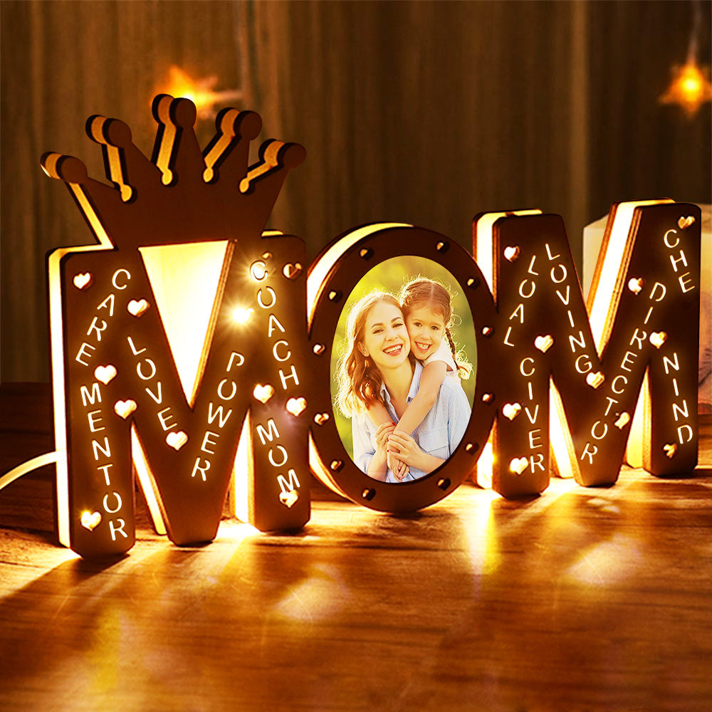 Mom Photo Wood Name Night Light