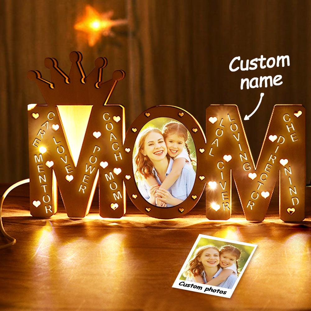 Mom Photo Wood Name Night Light