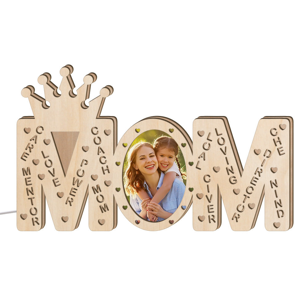 Mom Photo Wood Name Night Light