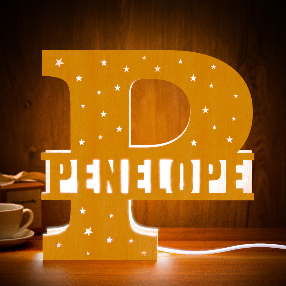 Initial Letter Wood Night Light