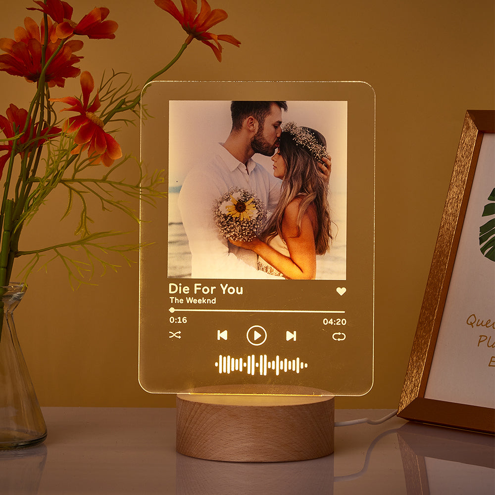 Music Code Night Light Wood Base
