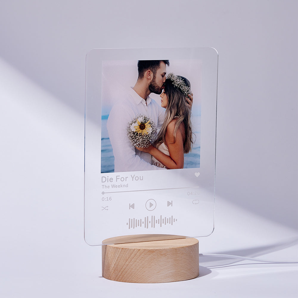 Music Code Night Light Wood Base